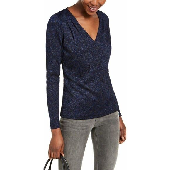 Michael Kors NWT Blue/Black V-Neck Blouse Top XS‎ - Picture 1 of 8